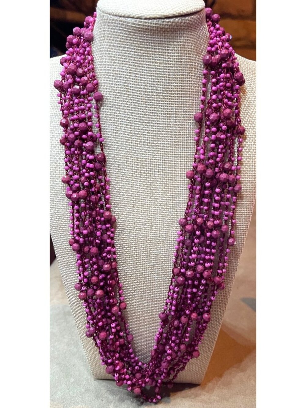 Vintage 90s New York & Co Bohemian Plum Berry Multi-Strand Seed Bead & Faceted S